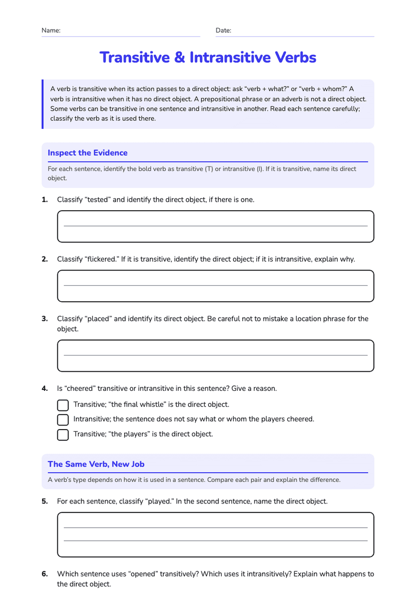 Transitive & Intransitive Verbs