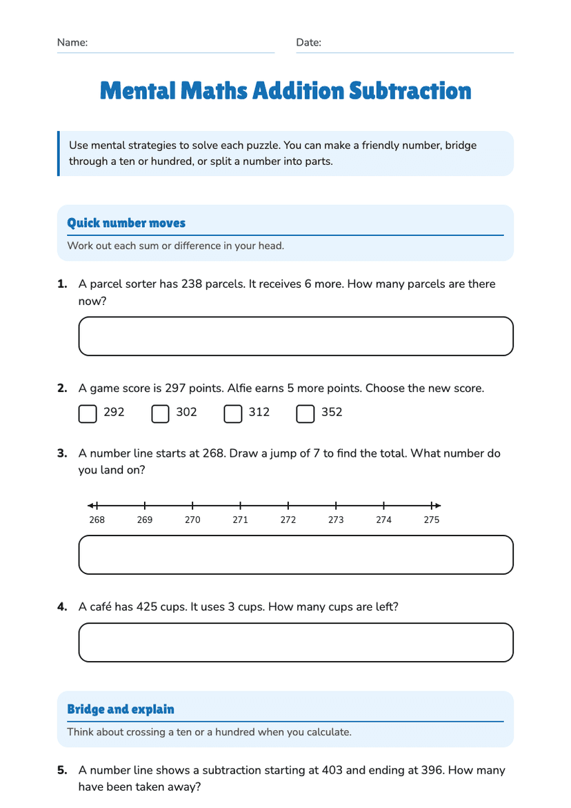 Mental Maths Addition Subtraction