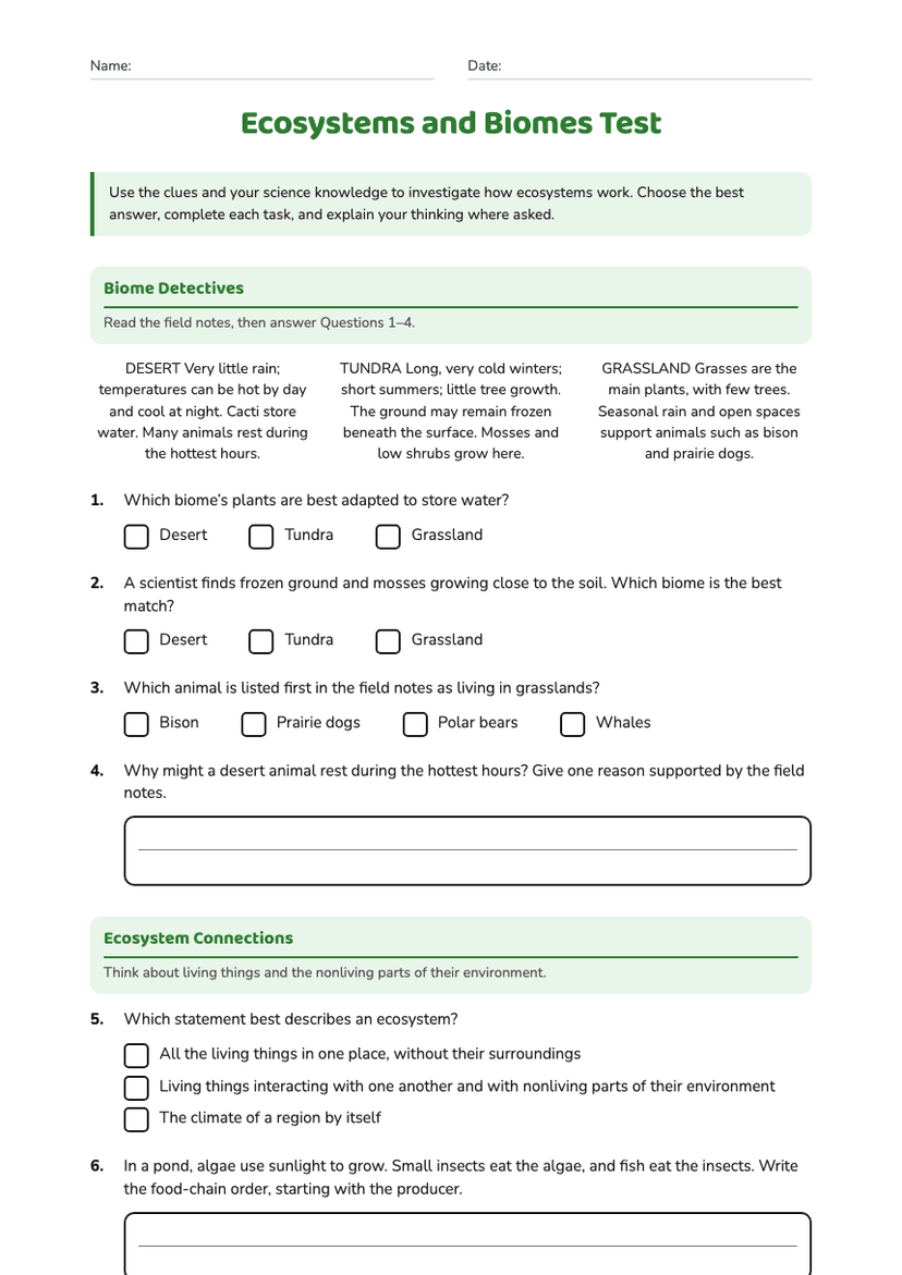 Ecosystems and Biomes Test