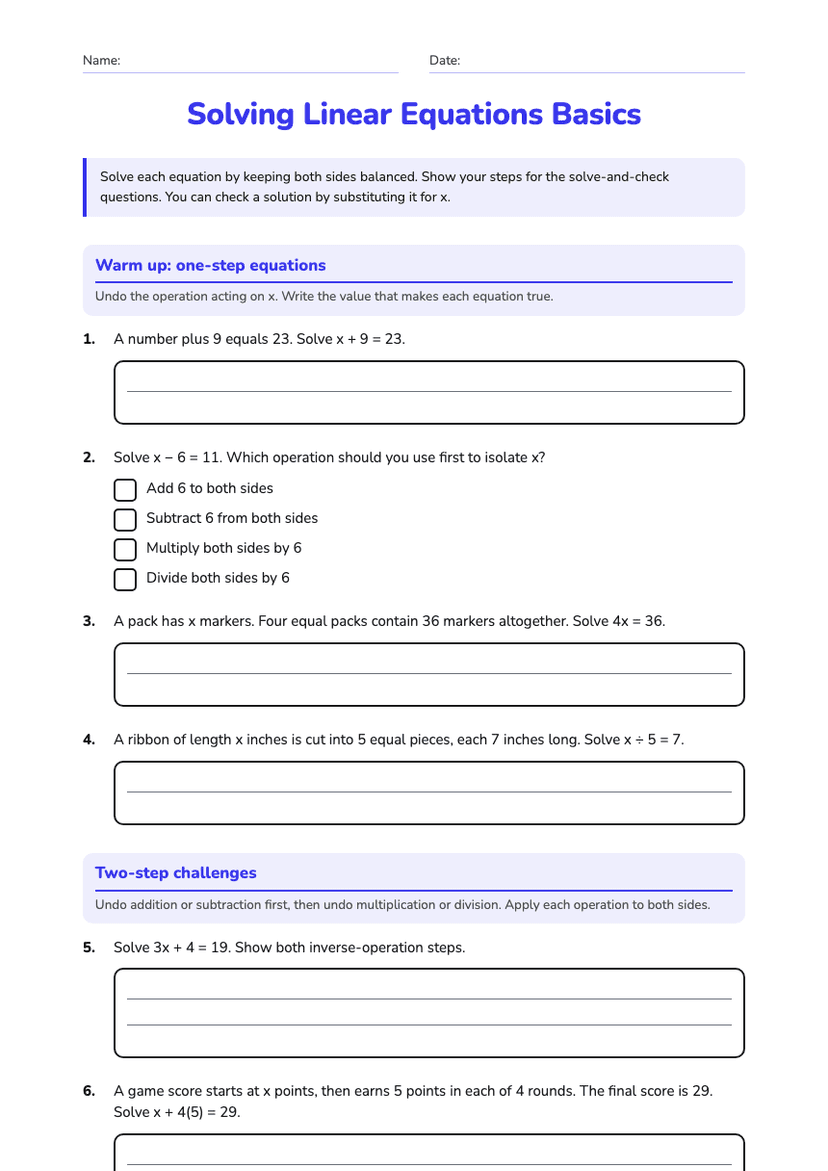 Solving Linear Equations Basics