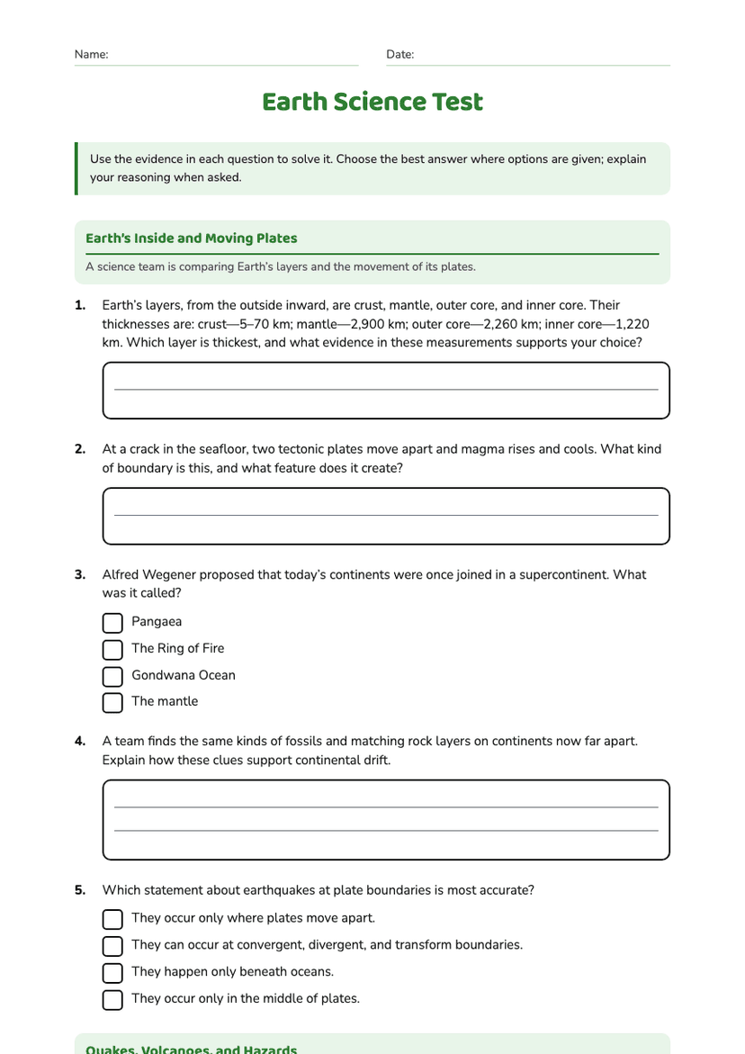 Earth Science Test