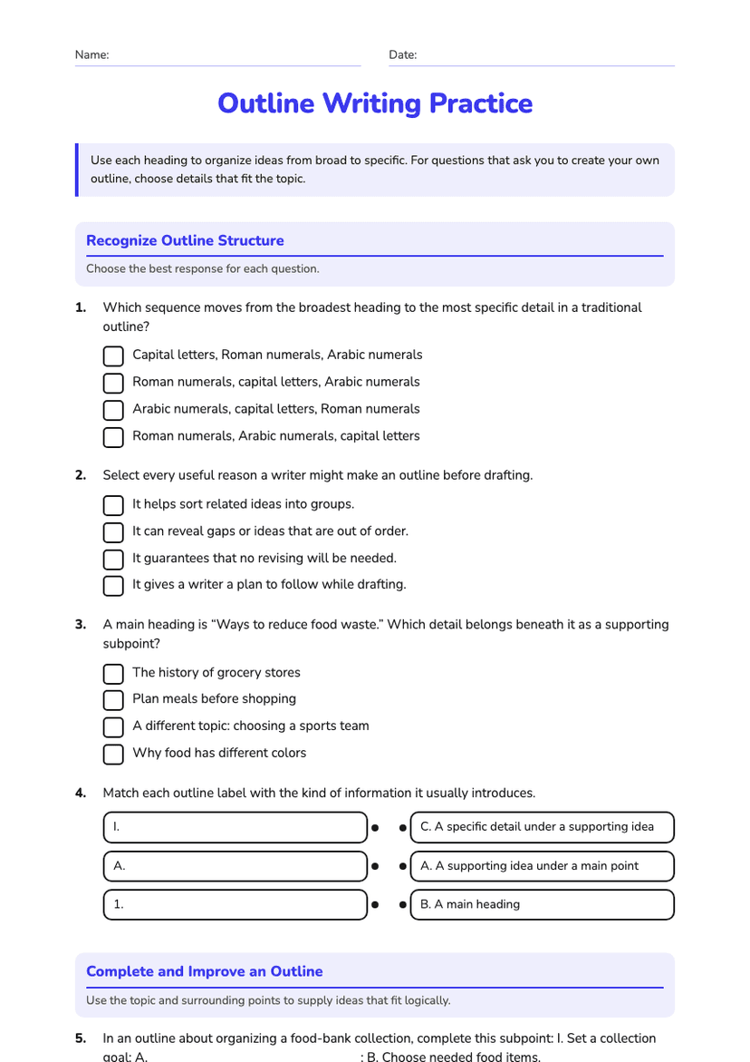 Outline Writing Practice