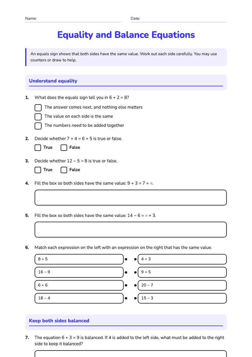 Equality and Balance Equations