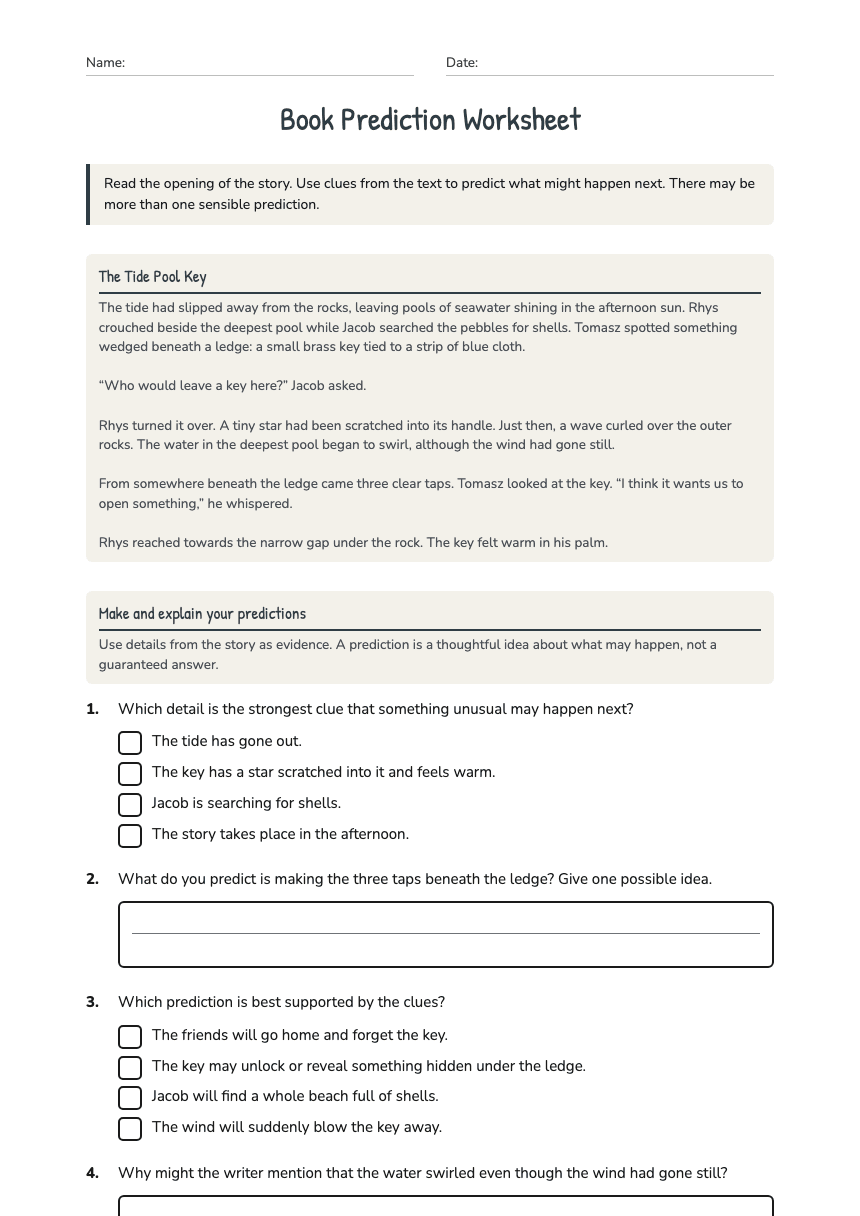 Book Prediction Worksheet worksheet preview