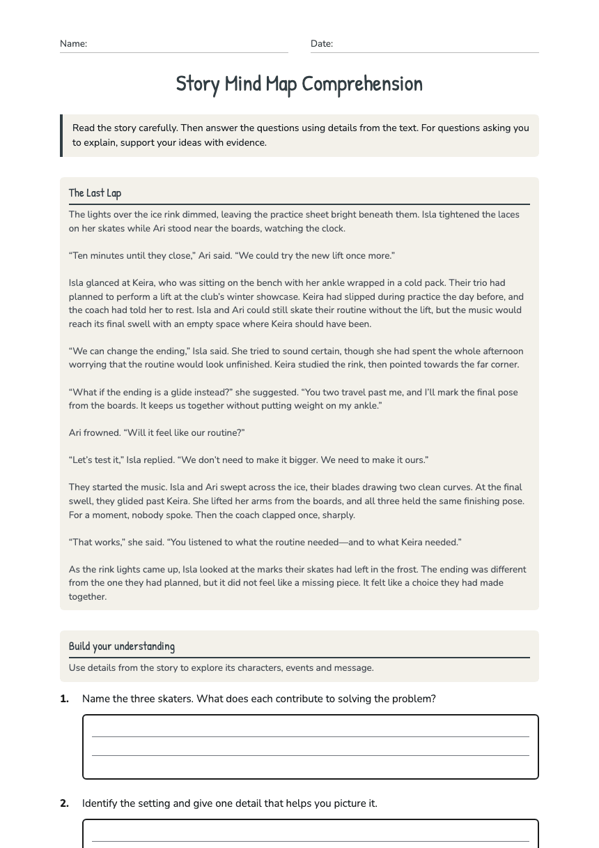 Story Mind Map Comprehension worksheet preview
