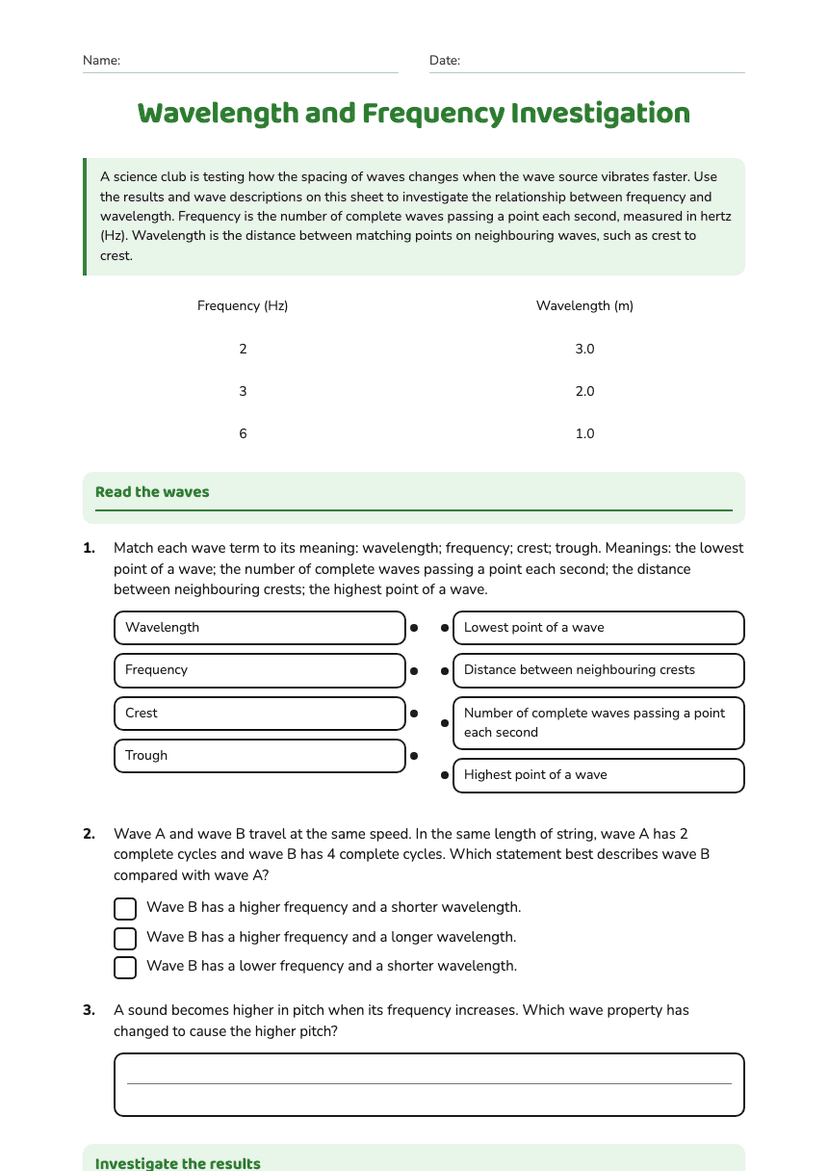Wavelength and Frequency Investigation