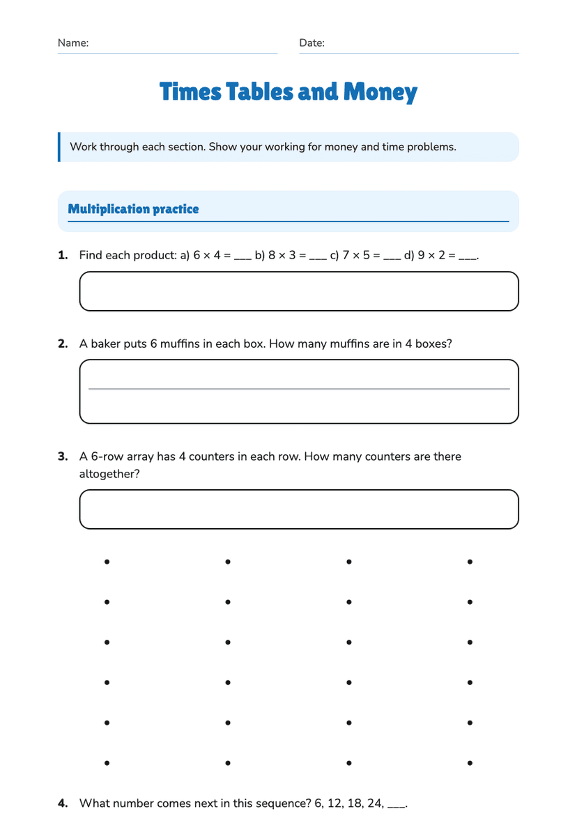 Times Tables and Money