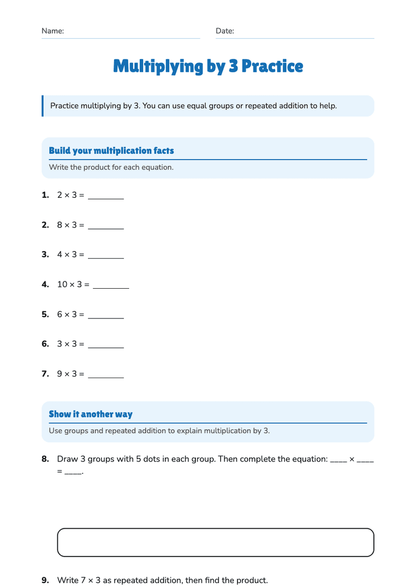 Multiplying by 3 Practice