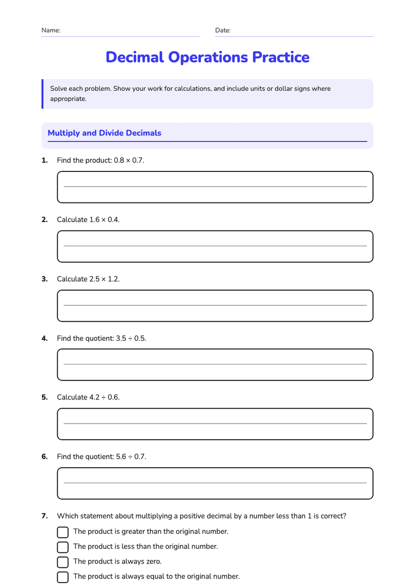 Decimal Operations Practice