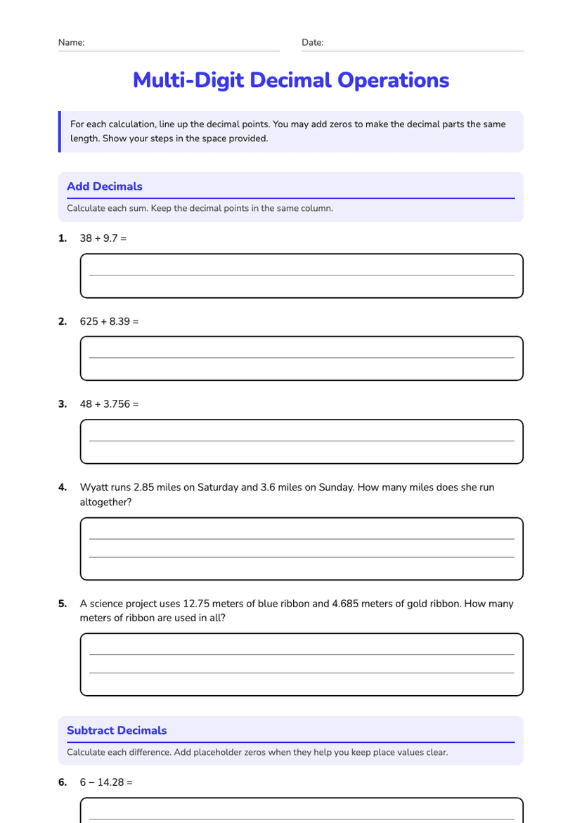 Multi-Digit Decimal Operations