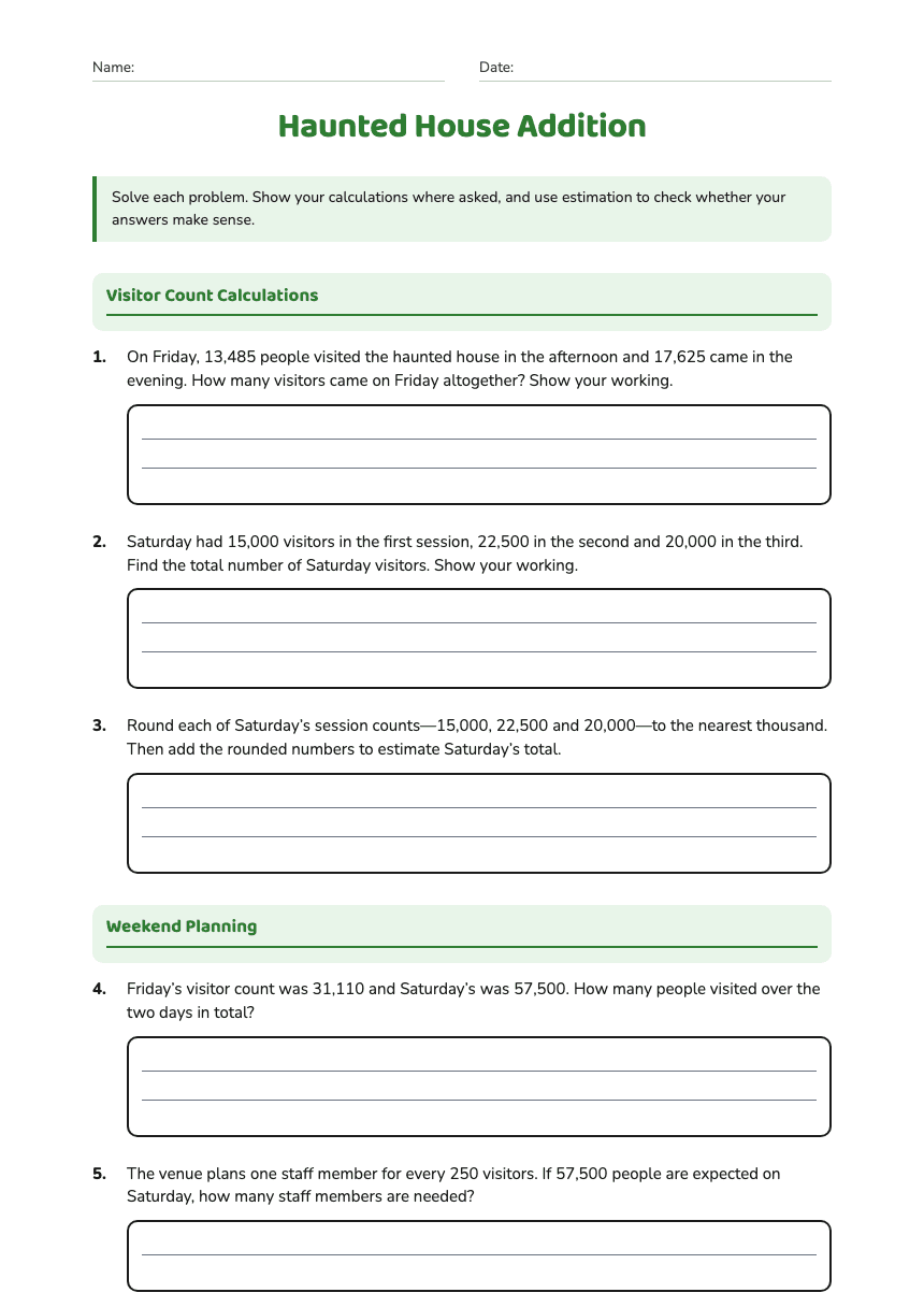 Haunted House Addition worksheet preview