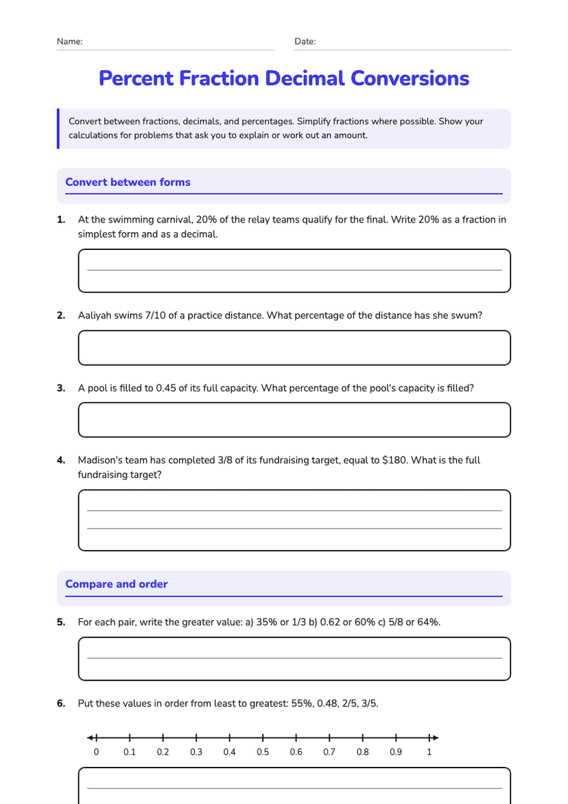 Percent Fraction Decimal Conversions