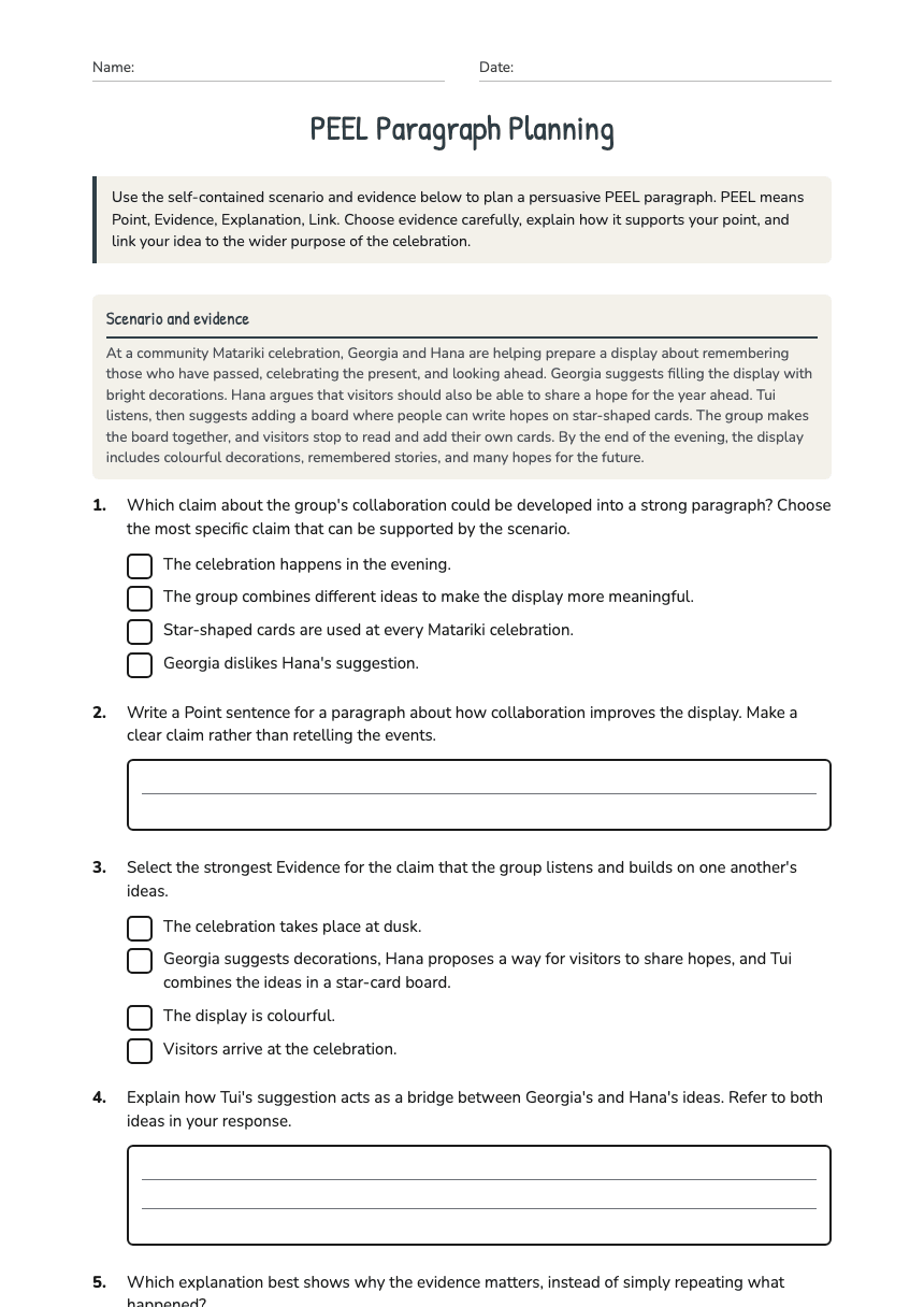 PEEL Paragraph Planning worksheet preview