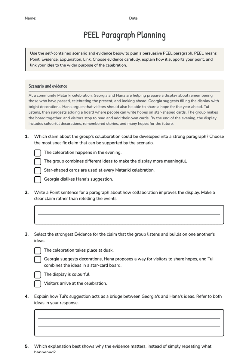 PEEL Paragraph Planning