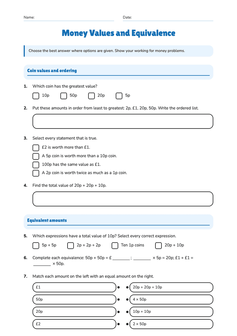 Money Values and Equivalence