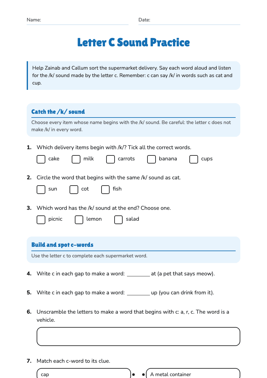 Letter C Sound Practice worksheet preview