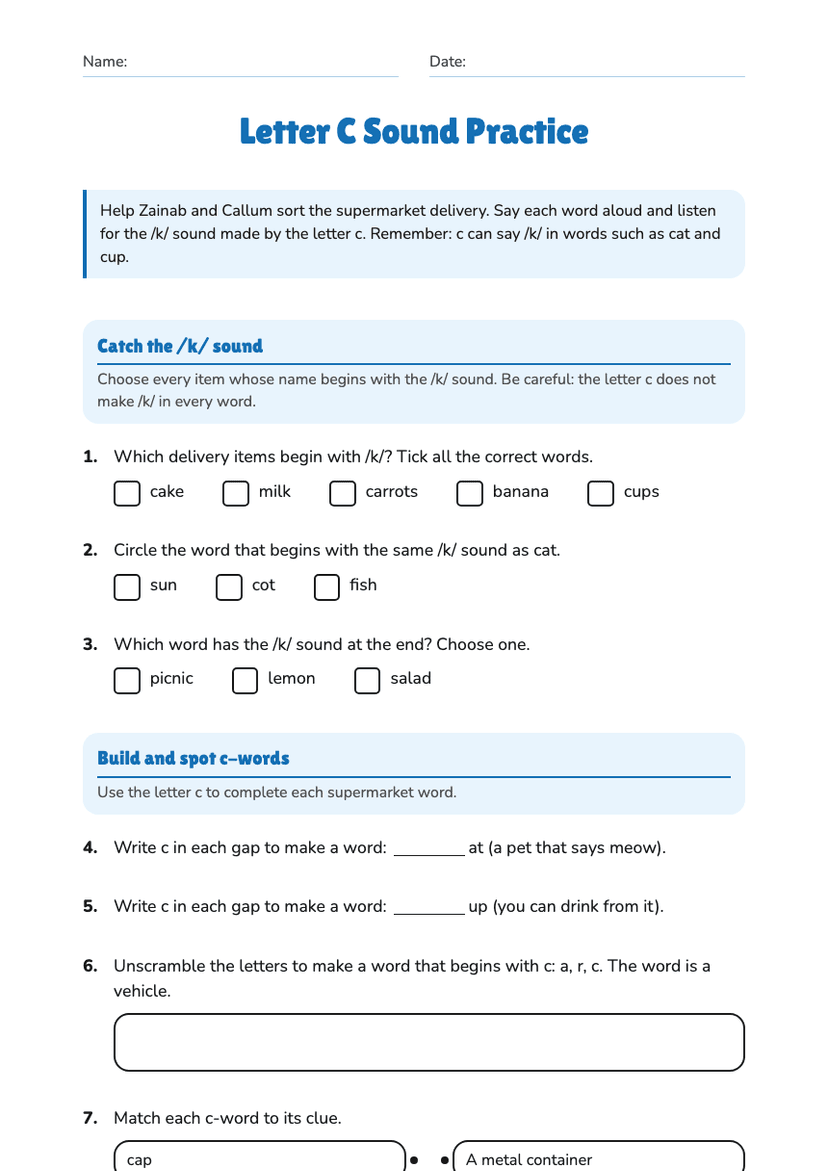 Letter C Sound Practice