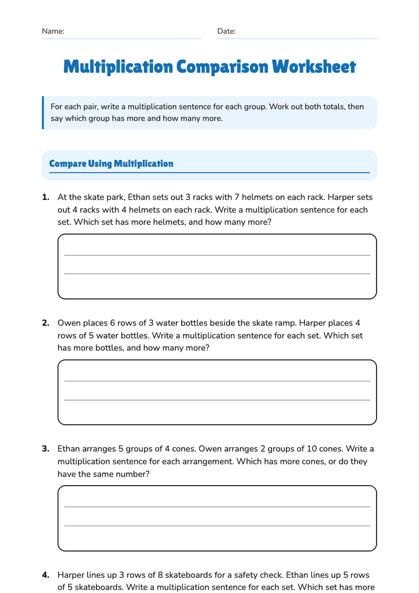Multiplication Comparison Worksheet
