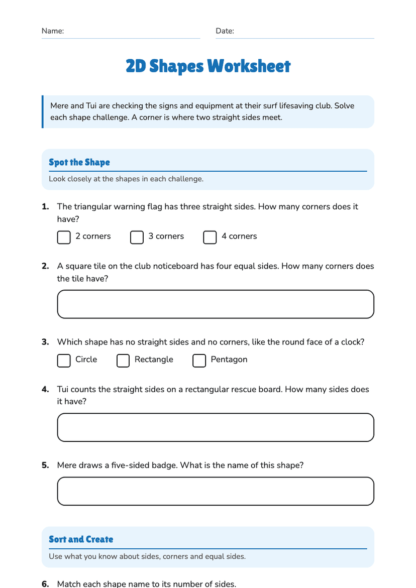 2D Shapes Worksheet