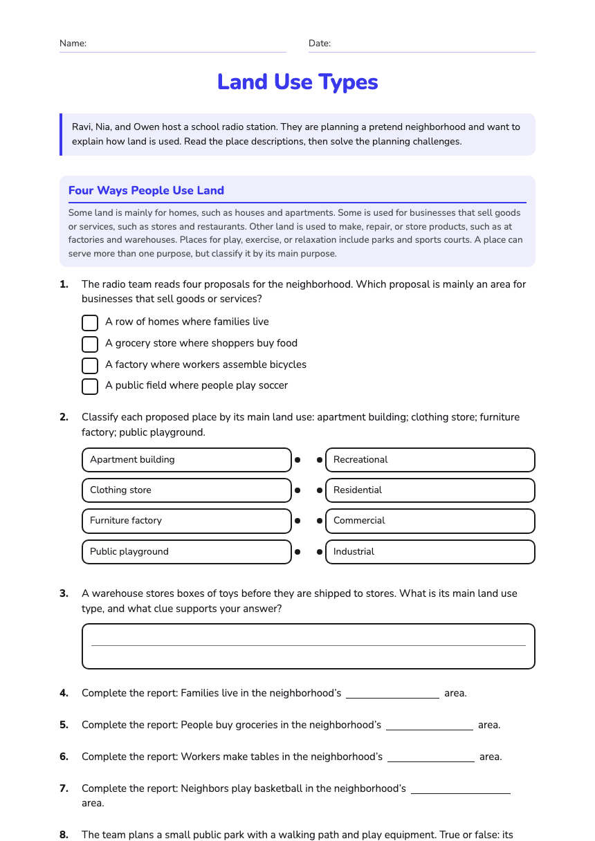 Land Use Types worksheet preview