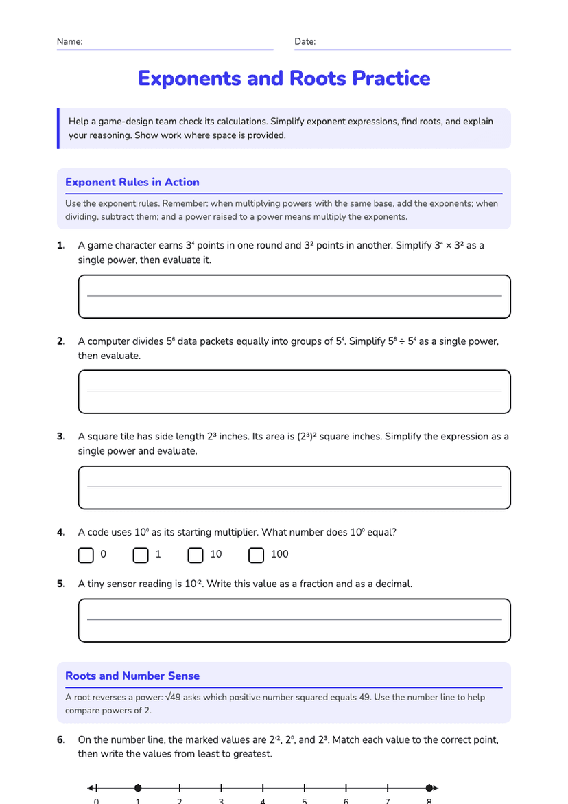 Exponents and Roots Practice
