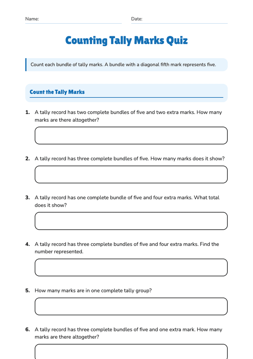 Counting Tally Marks Quiz