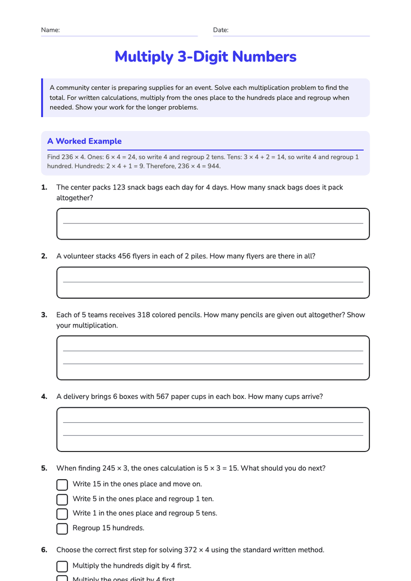 Multiply 3-Digit Numbers
