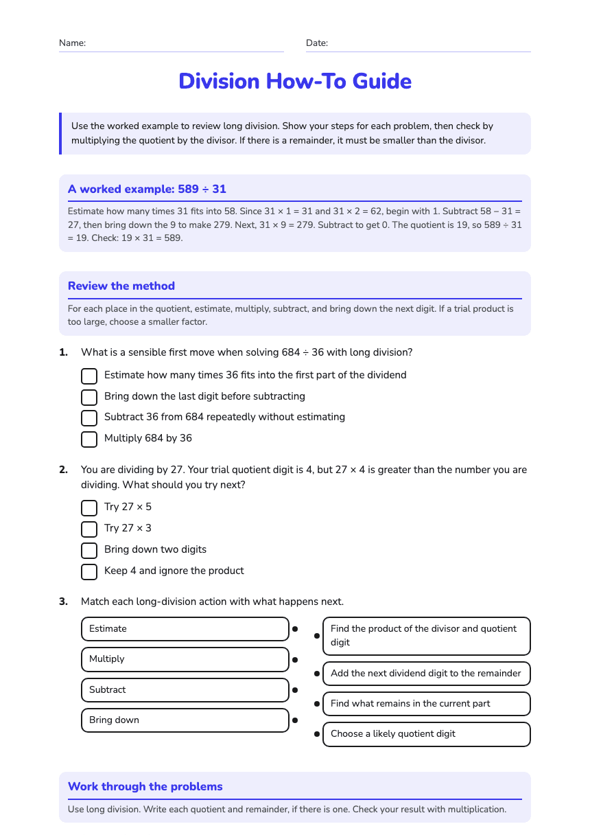 Division How-To Guide worksheet preview