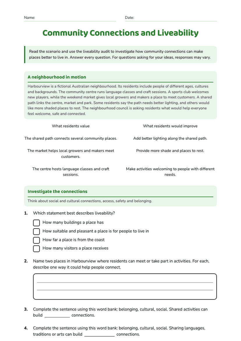 Community Connections and Liveability
