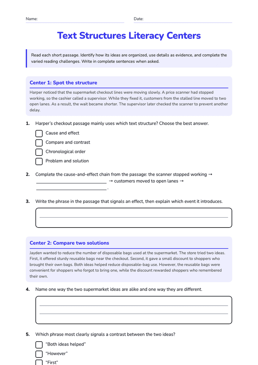 Text Structures Literacy Centers