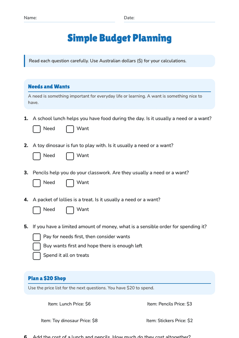 Simple Budget Planning