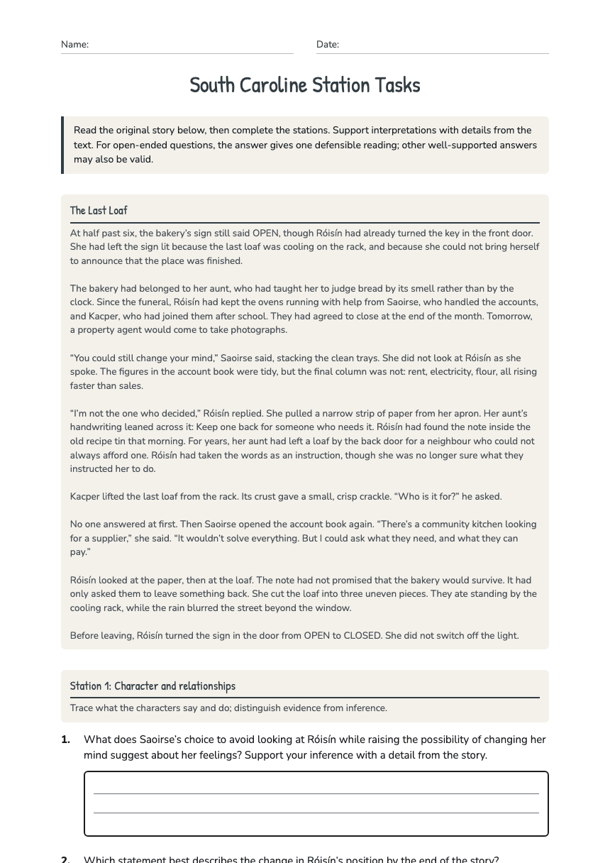 South Caroline Station Tasks worksheet preview