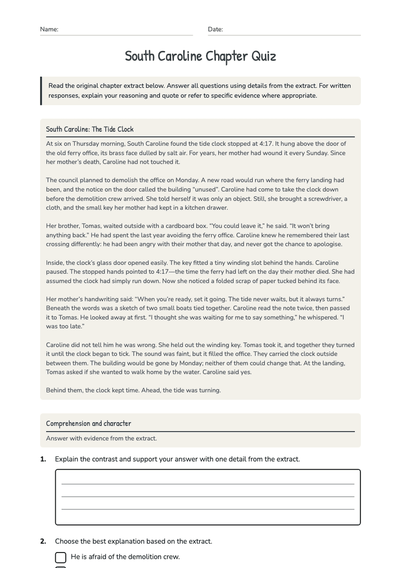 South Caroline Chapter Quiz