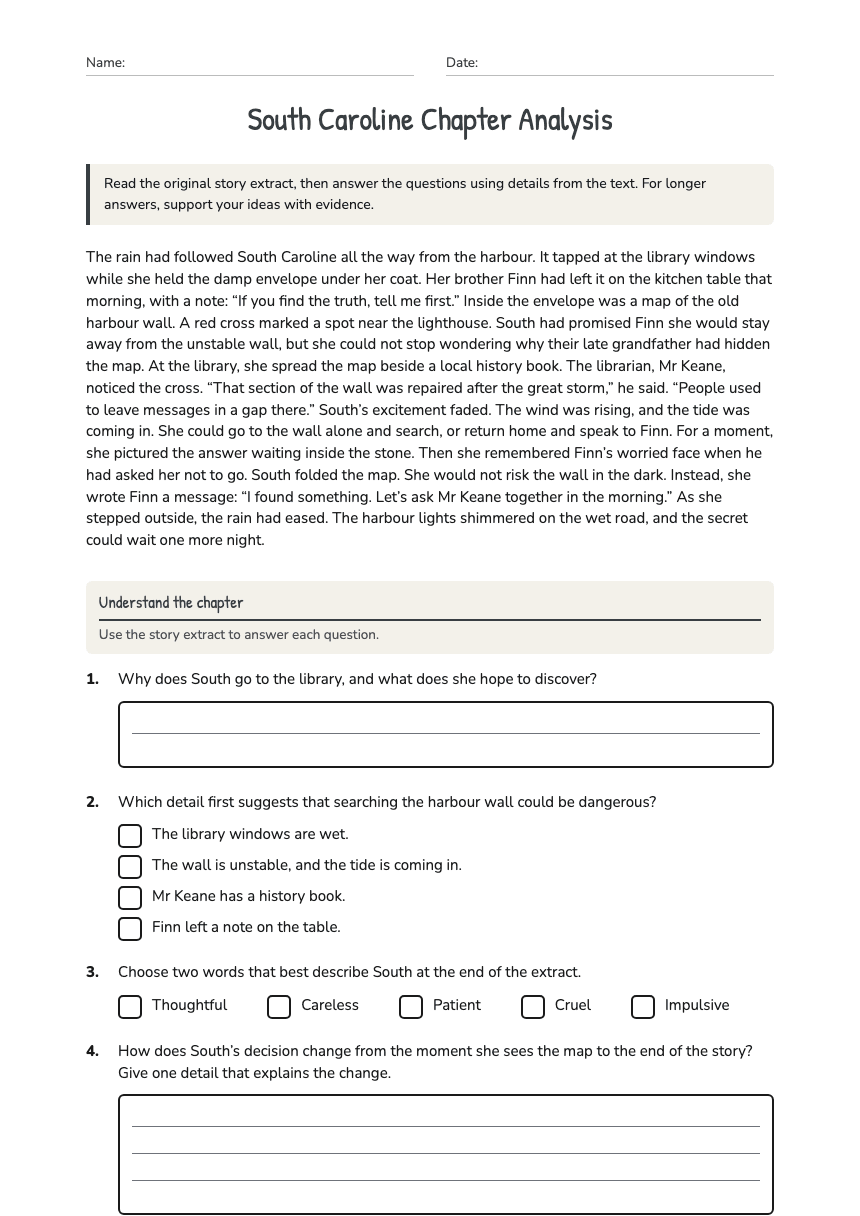 South Caroline Chapter Analysis worksheet preview