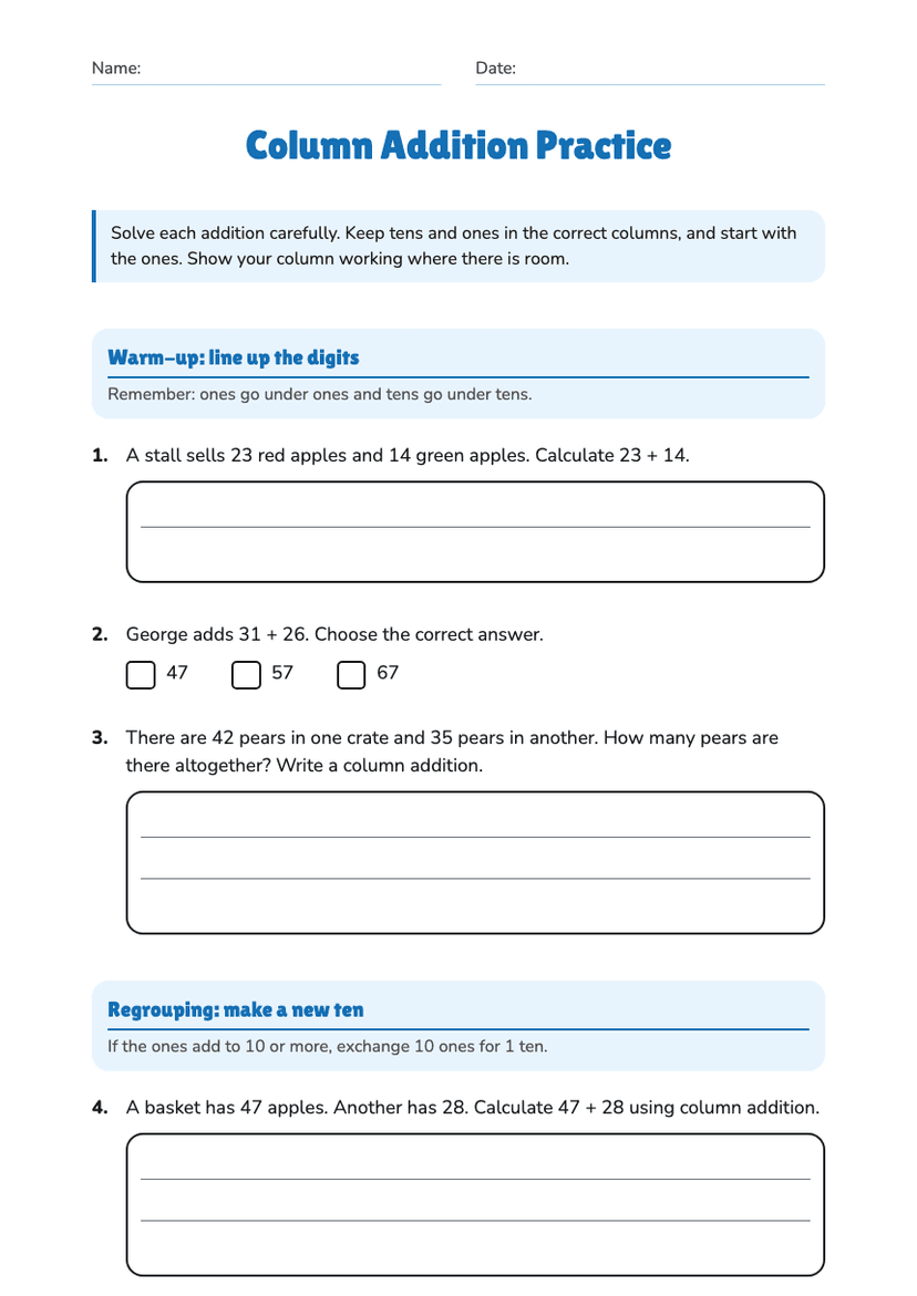 Column Addition Practice