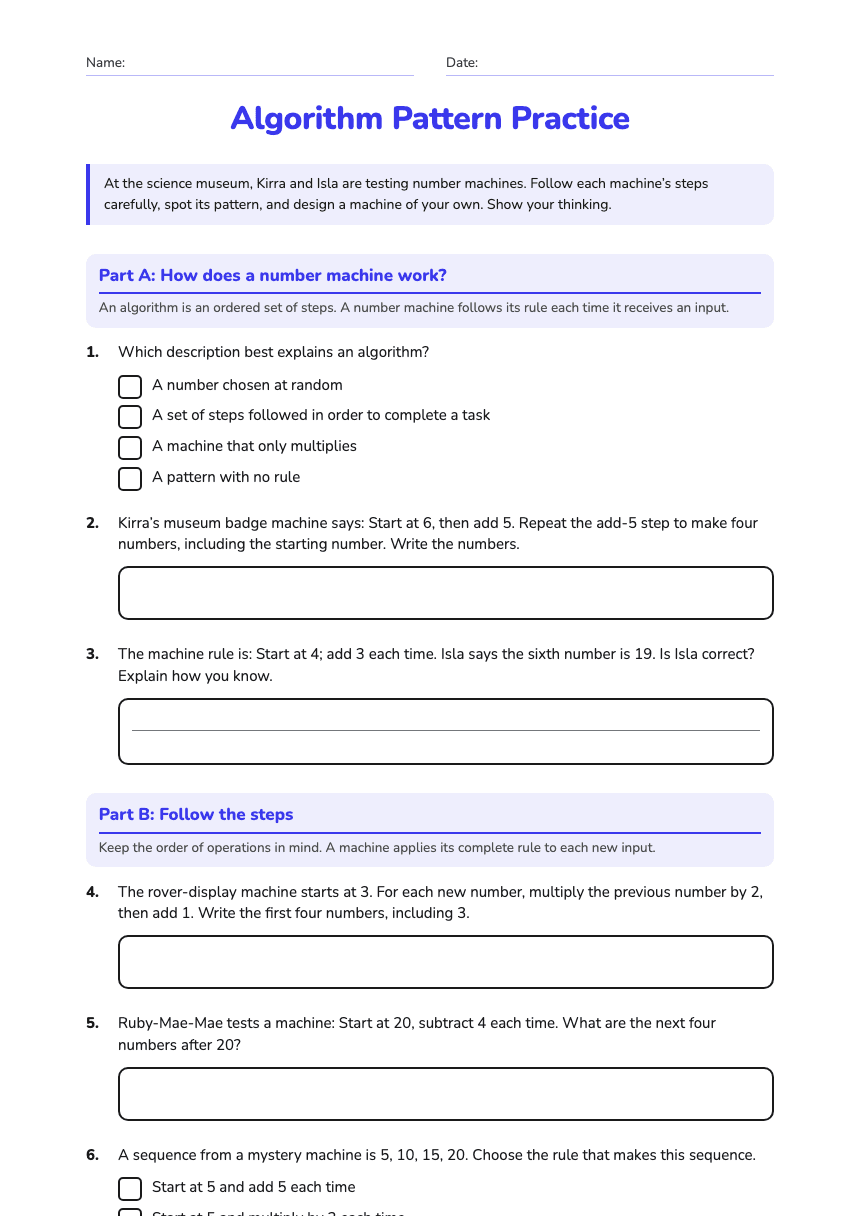 Algorithm Pattern Practice worksheet preview