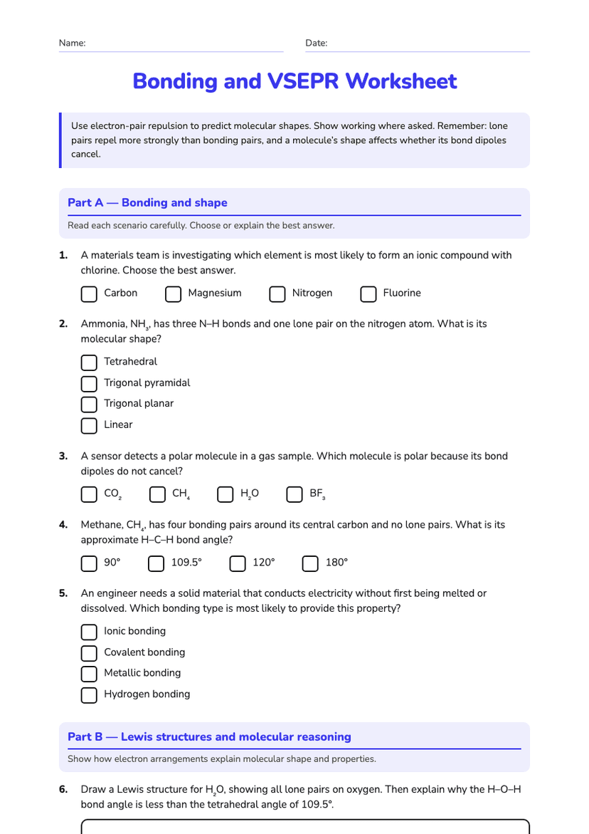 Bonding and VSEPR Worksheet