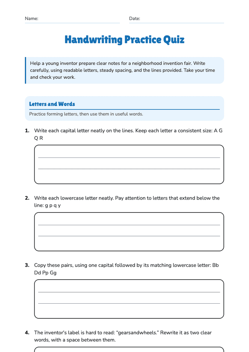 Handwriting Practice Quiz