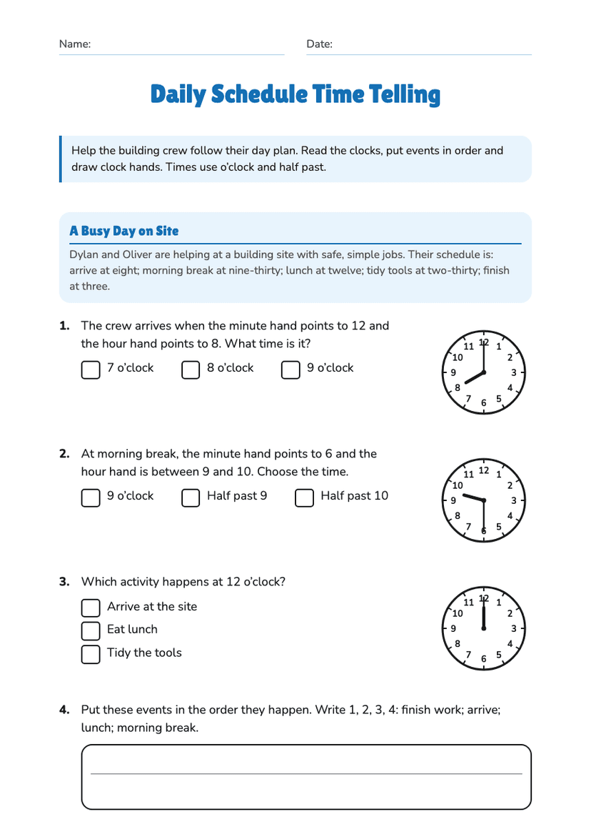 Daily Schedule Time Telling
