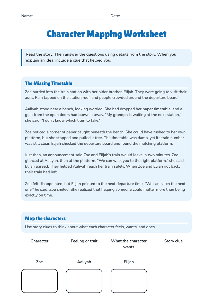 Character Mapping Worksheet