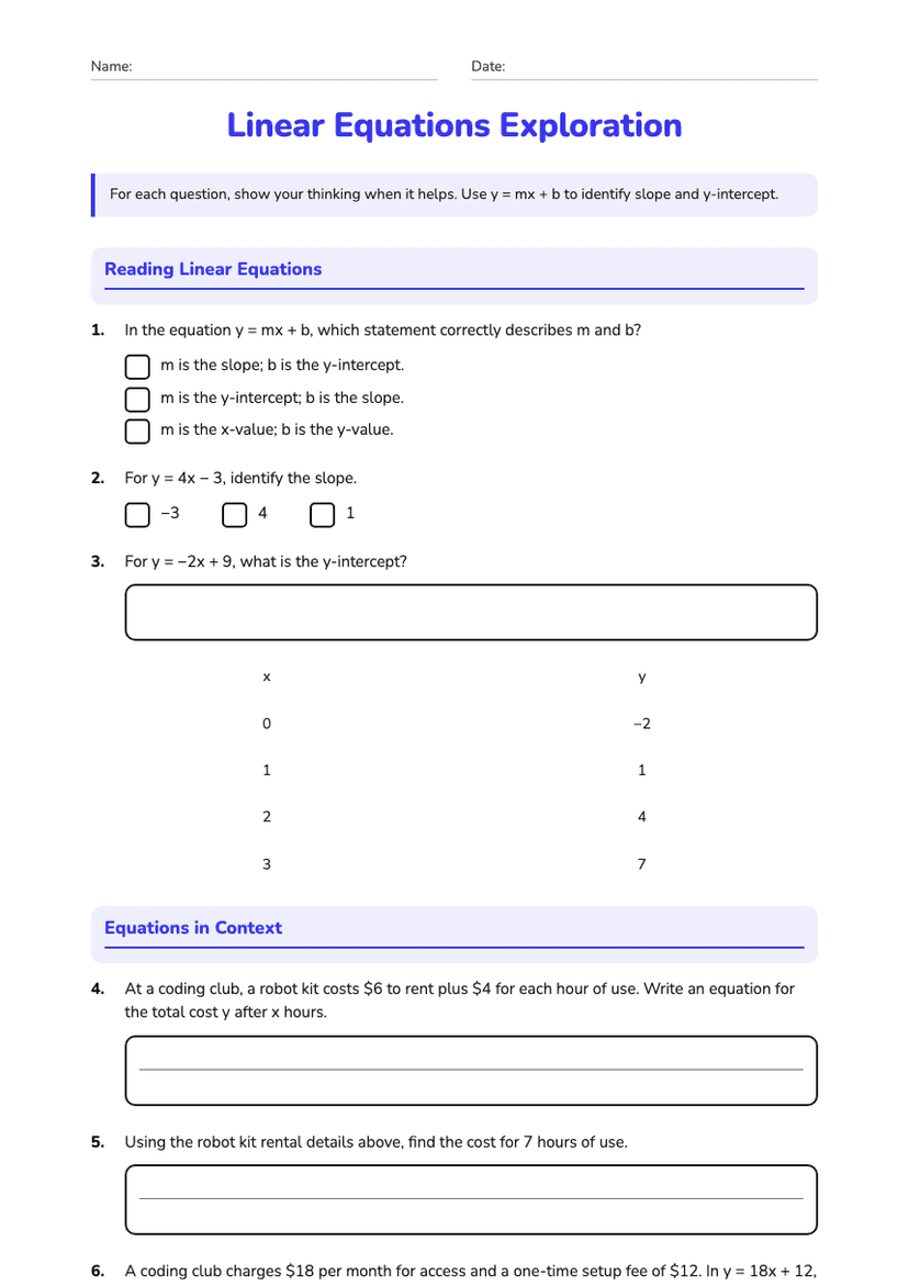 Linear Equations Exploration