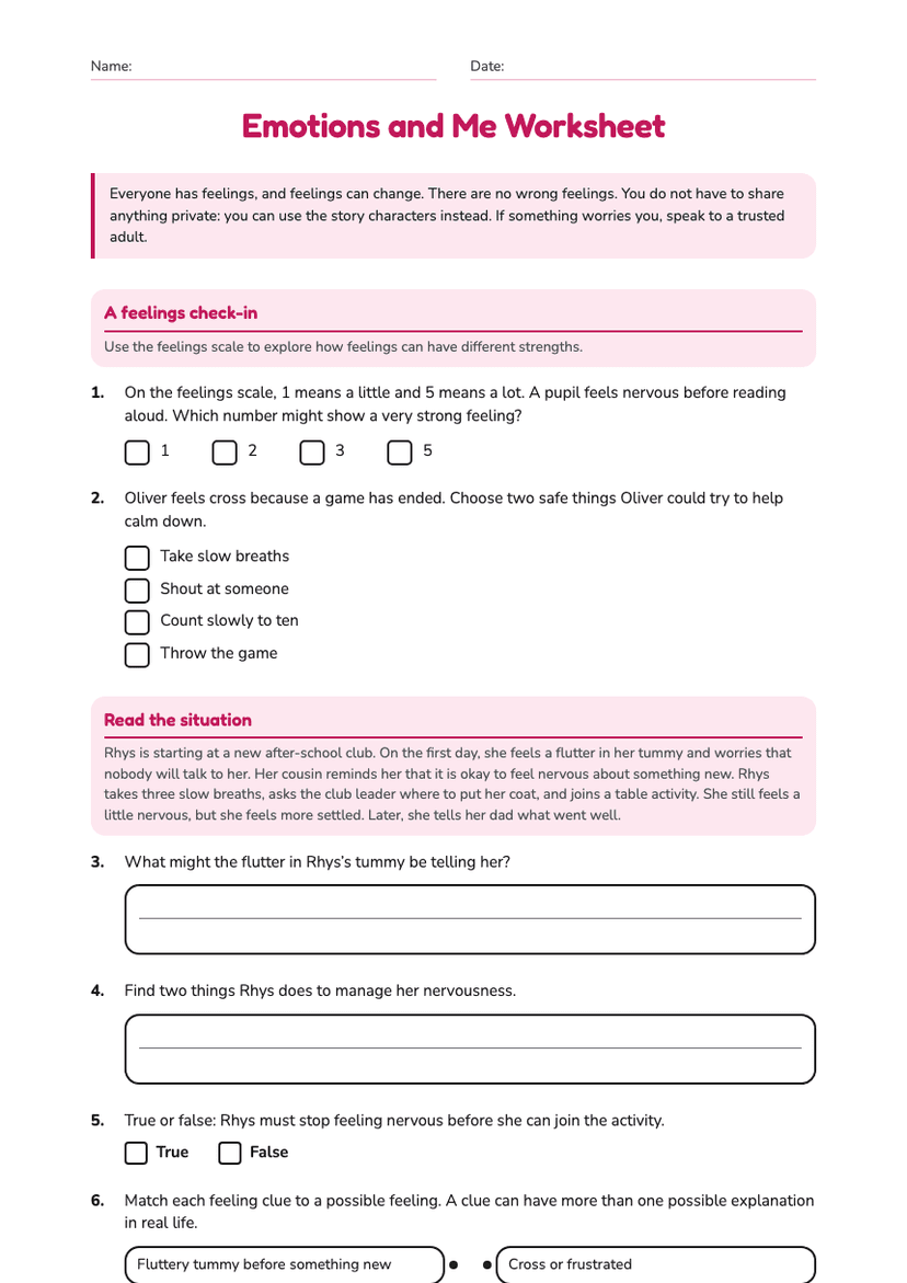 Emotions and Me Worksheet