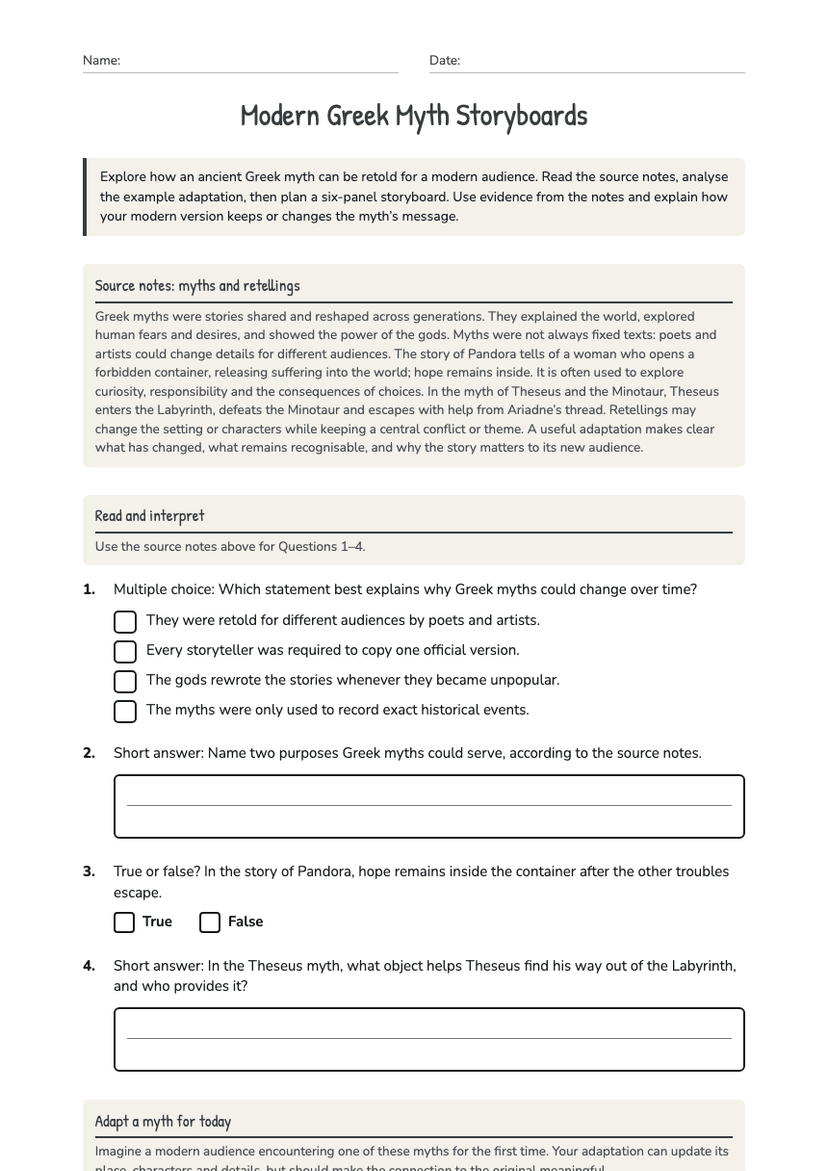 Modern Greek Myth Storyboards