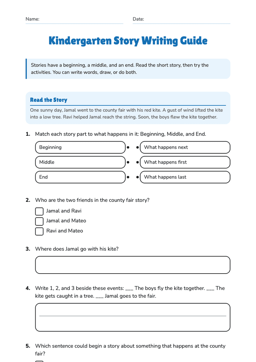 Kindergarten Story Writing Guide