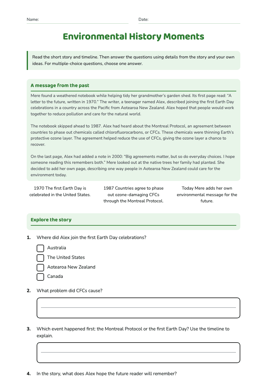 Environmental History Moments worksheet preview