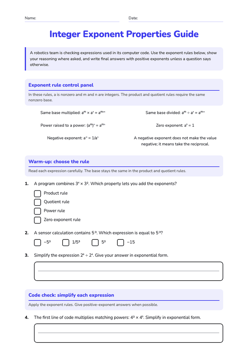 Integer Exponent Properties Guide