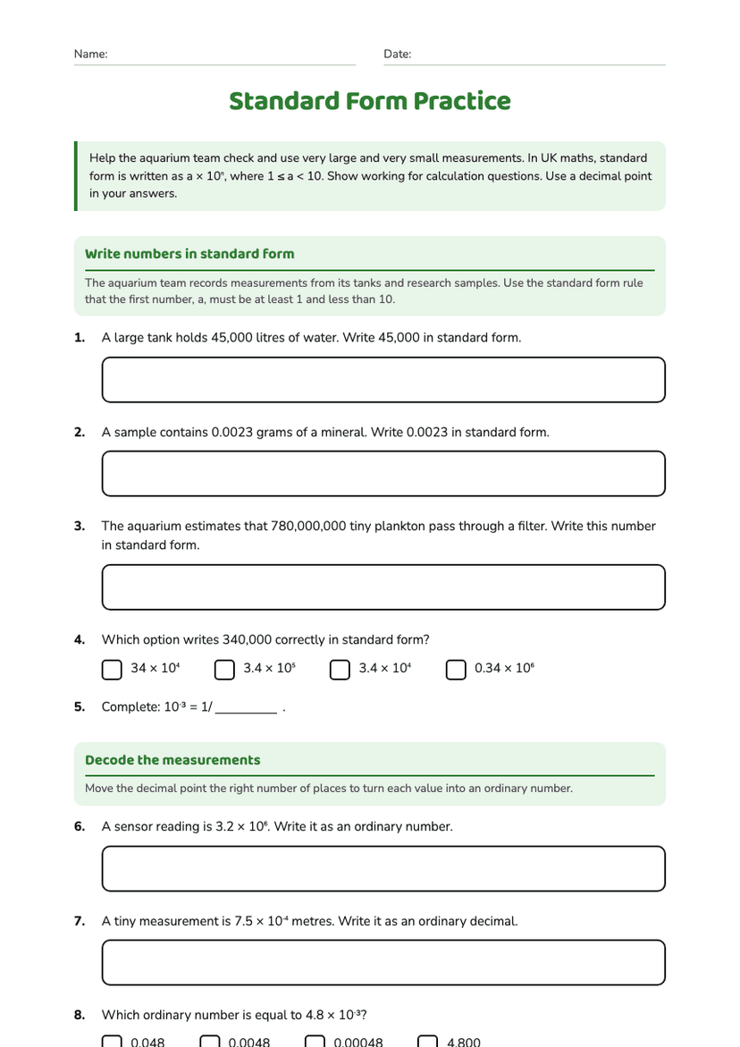 Standard Form Practice