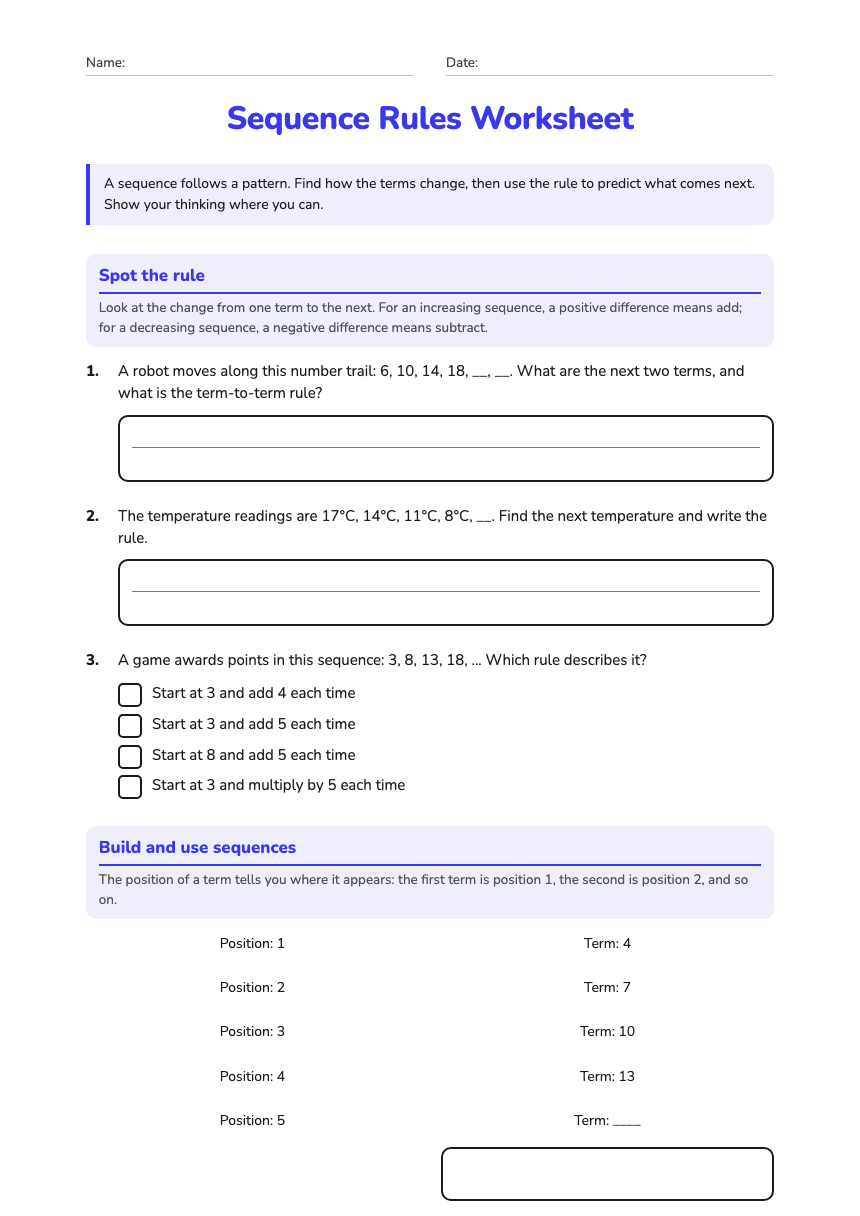 Sequence Rules Worksheet worksheet preview