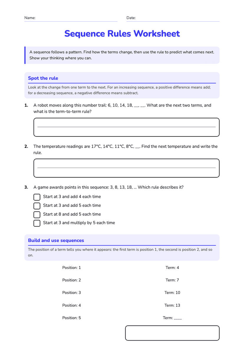 Sequence Rules Worksheet