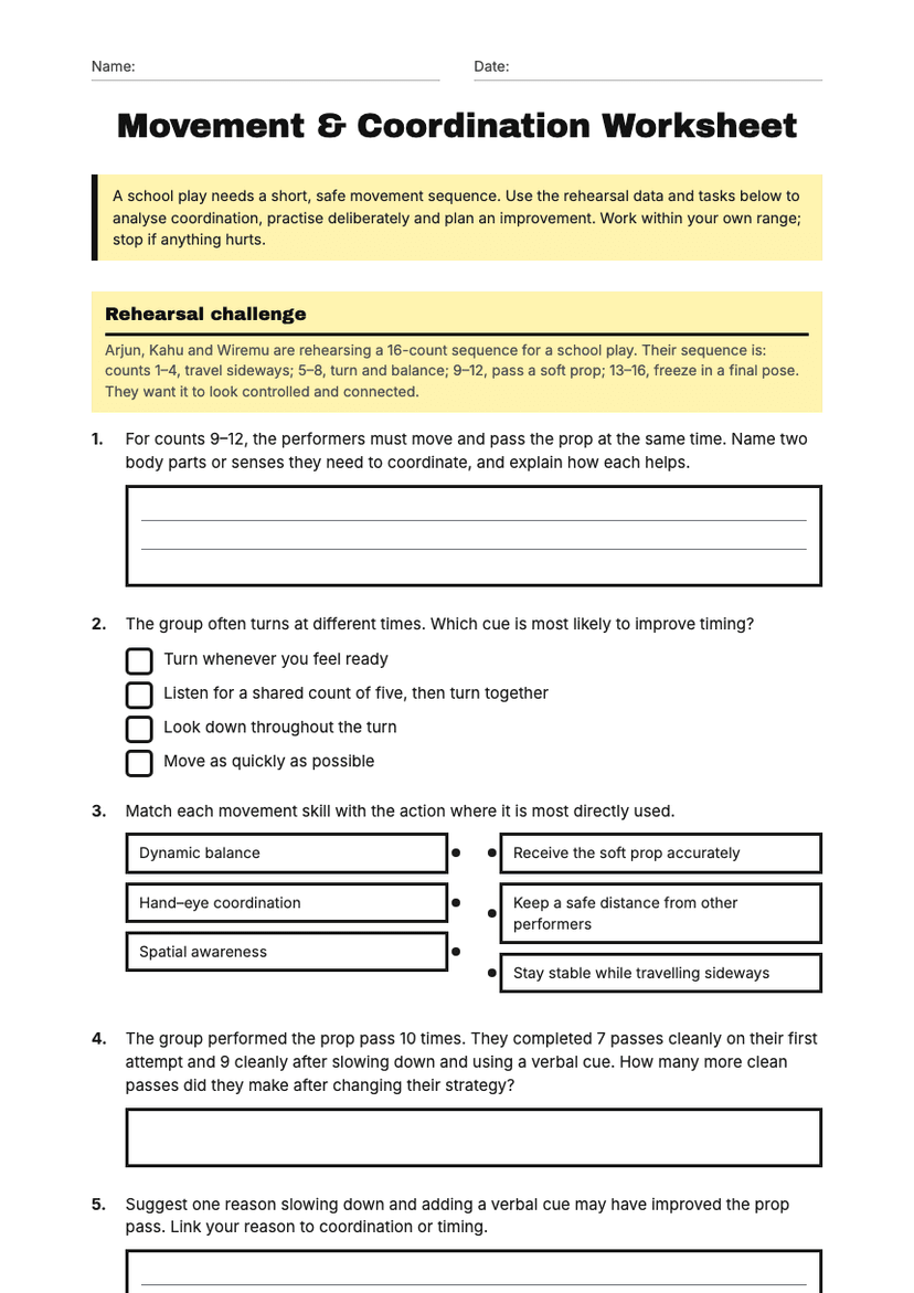Movement & Coordination Worksheet